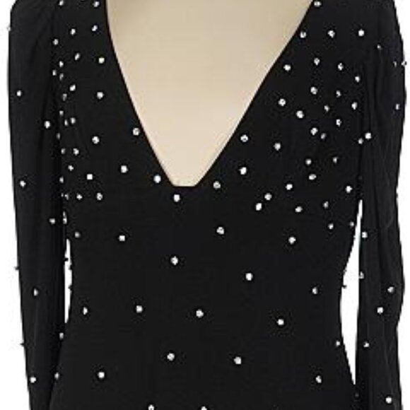 Mac Duggal 55797 Rhinestone Encrusted Long Sleeve V-Neck Black Gown Maxi - Picture 4 of 4